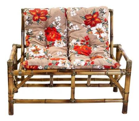 Imagem de Cadeiras de Bambu Jardim e Varanda 4 lugares Mesa de Centro Com 4 almofadas