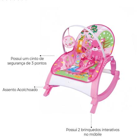 Imagem de Cadeirinha Bebê Vibratória Musical Snack Rosa e Kit Manicure