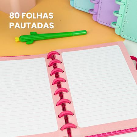 Imagem de Caderno Discos Inteligente Feminino Pautado Diário A5 Neon