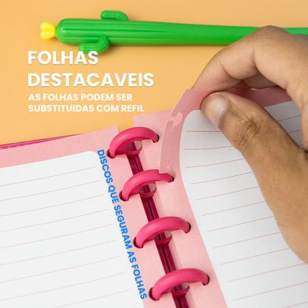 Imagem de Caderno Discos Inteligente Feminino Pautado Diário A5 Neon