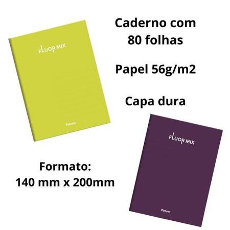 Imagem de Caderno pequeno brochura Fluor Mix 80F capa dura - FORONI