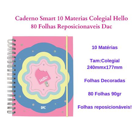 Imagem de Caderno Smart 10 Materias Colegial Hello 80 Folhas Reposicionaveis Dac