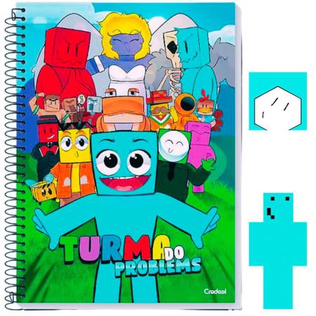 Imagem de Caderno Universitário Capa Dura Youtuber Minecraft Turma do Problems 1 Matéria 80 Folhas com  Adesivos Credeal