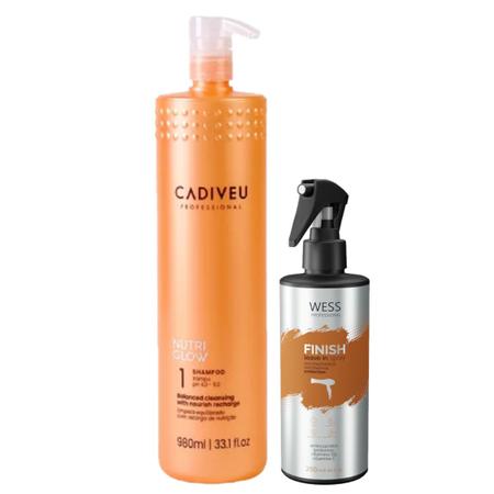 Imagem de Cadiveu Shampoo Nutri Glow 980ml + Wess FinishProtector250ml