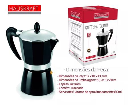 Imagem de Cafeteira 6 Xícaras Manual Preta Italiana Haüskraft