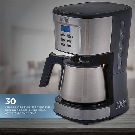 Cafeteira Elétrica com Jarra Térmica em Inox 25 Xicaras 750W 220V Preta  BLACK E DECKER / REF. CM200I-B2