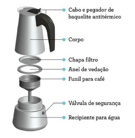 Imagem de Cafeteira Italiana Expresso Aço Inox 4, 6, 9 Xicara Filtro Térmica Manual Com Filtro Café Chá