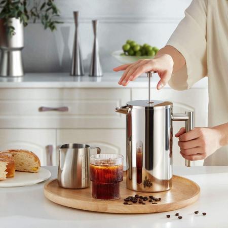 Imagem de Cafeteira Prensa Francesa De Aço Inoxidável Com Filtração de 3 Níveis 600ML Chá Café Leite Cremeira