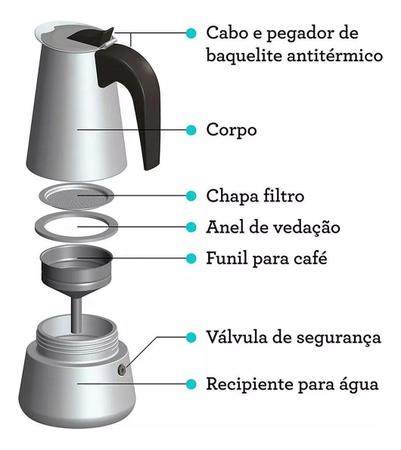 Imagem de Cafeteira Tipo Italiana Aço Inox 6 Xicaras Expresso Café