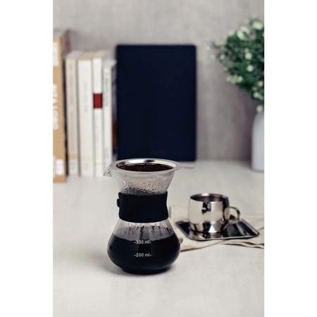 Imagem de Cafeteira tipo jarra vidro 400ml com coador inox e anel silicone café Barista