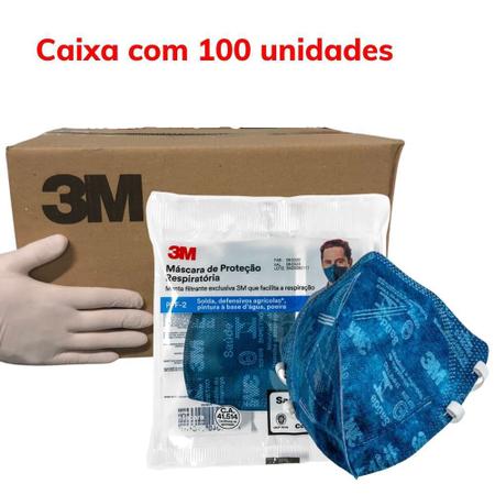 Imagem de Caixa 100 máscaras 9820+br PFF2 3M sem válvula Inmetro