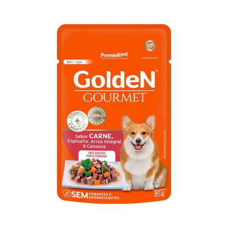 Imagem de Caixa 20un Ração Úmida Sachê Golden Gourmet Cães Adultos Porte Pequeno Carne 85g