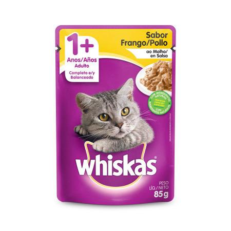 Imagem de Caixa 20un Ração Úmida Whiskas Sachê Gatos Adultos Frango Ao Molho 85g