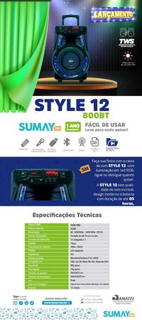 Imagem de Caixa Amplificada Sumay Style 12 800w 1x12 Poleg Bluetooth Usb - Karaokê - Microfone C/Fio - Multimídia
