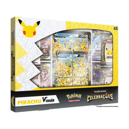 Box Coleção Dourada Pokemon 25 Anos Pikachu V Pokebola Com Cartas