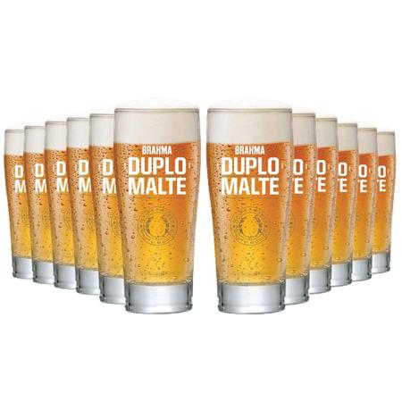 Imagem de Caixa com 12 Copos para Cerveja Brahma Duplo Malte Ambev Original 300 ml