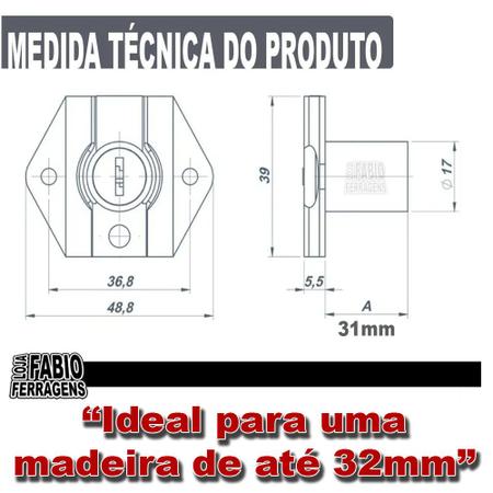 Imagem de Caixa Com 12 Peças De Fechadura Para Gaveta Com 31mm