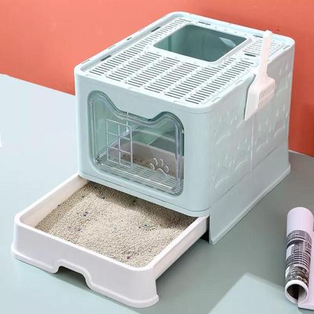 Caixa de areia dobrável fechada para gatos, caixa de areia para