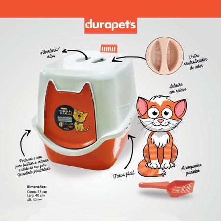 Imagem de Caixa De Areia Fechada Wc Cat Banheiro Para Gatos Box Felino Laranja