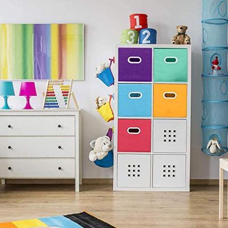 Imagem de Caixa de armazenamento de pano MaidMAX com alças de plástico duplas para organizadores de gavetas de berçário de armários domésticos, dobrável, 6 cores, 10,510,511 polegadas, Conjunto de 6