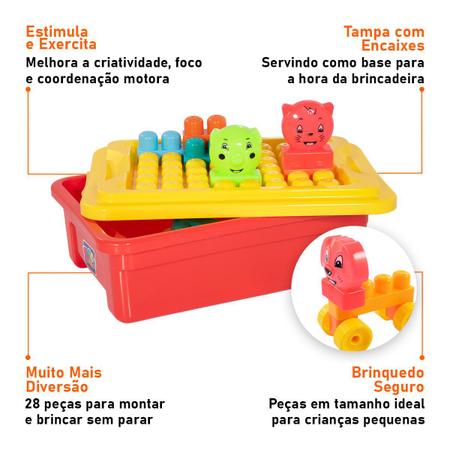 Caixa de Brinquedo com Blocos de Montar 28 Peças - Wp Connect