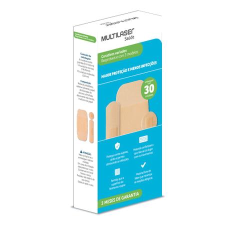 Imagem de Caixa de Curativos Respiráveis Almofada Protetora 3 Formatos 30 Un Multilaser Saúde
