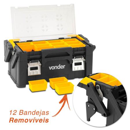Caixa de Ferramentas Plástico Vonder OPV0800 com 12 Bandejas Removíveis e Alça 14Kg Preto e Amarelo Imagem de Caixa de Ferramentas Plástico Vonder OPV0800 com 12 Bandejas Removíveis e Alça 14Kg Preto e Amarelo