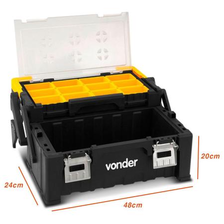 Imagem de Caixa de Ferramentas Plástico Vonder OPV0800 com 12 Bandejas Removíveis e Alça 14Kg Preto e Amarelo
