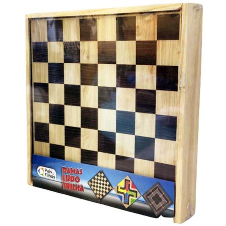 Jogo Tabuleiro 3 Jogos Dama Ludo Trilha Madeira - Brinquedos