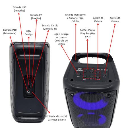Imagem de Caixa de Som 15W Rádio FM Bluetooth Entrada Microfone e Auxiliar Luz RGB Lindo Efeito KA8910