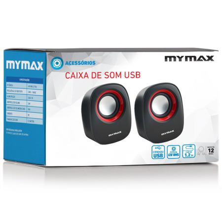 Imagem de Caixa de Som 2.0 USB 6W RMS - Preto/Vermelho - MYMAX