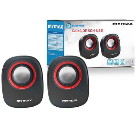 Imagem de Caixa de Som 2.0 USB 6W RMS - Preto/Vermelho - MYMAX