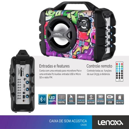 Imagem de Caixa de Som Acústica Bluetooth 120W Autonomia 2h30min, USB, P2, P10, Micro SD, Função karaokê Lenoxx - CA335