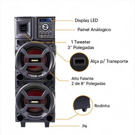 Imagem de Caixa de Som Amplificada ACA1101 Duplo 8 Black 1100W - Amvox