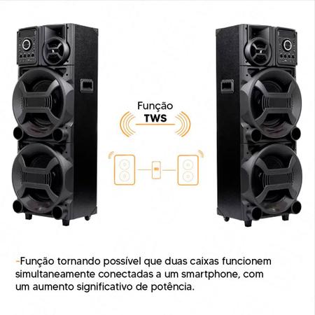 Imagem de Caixa de Som Amplificada Amvox ACA 2201 Pesadão II LED BT 2200W Função Karaokê Bluetooth TWS 2200 WRMS Potência Máxima