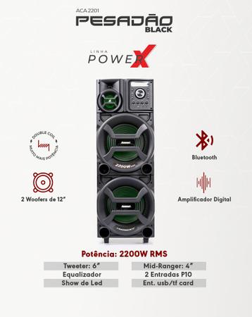 Imagem de Caixa de Som Amplificada Amvox ACA 2201 Pesadão II LED BT 2200W Função Karaokê Bluetooth TWS 2200 WRMS Potência Máxima