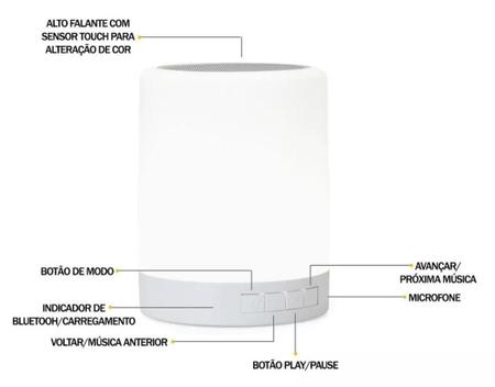 Imagem de Caixa De Som Bluetooth+Abajur Led Luminária Multicolor Touch