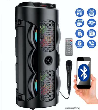 Imagem de Caixa De Som Bluetooth Torre Portátil Fm Mp3 Usb Sd Microfone Controle Bateria Led Rgb Grasep