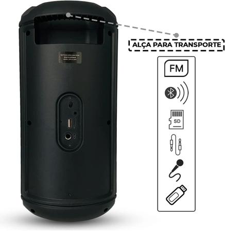 Imagem de Caixa De Som Bluetooth Torre Portátil Potente Ent. Usb Microfone SD Rádio Fm TWS Led RGB Excelentes Graves Bateria