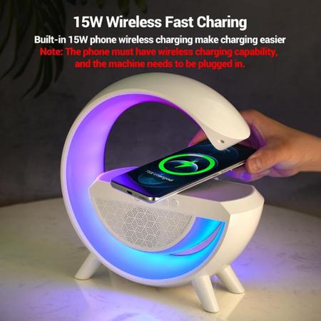 Imagem de Caixa de Som G-Speaker Carregador Sem Fio Bluetooth RGB Lâmpada De Mesa Branco