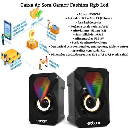 Imagem de Caixa de Som Gamer Fashion RGB Led 6W Exbom 03862 CS-C58