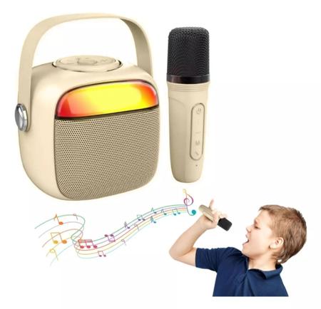 Imagem de Caixa de Som Karaokê Infantil Crianças Família Bluetooth LED com Microfone Sem Fio - Ka