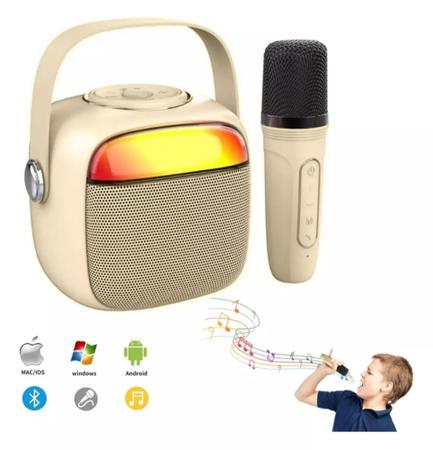 Imagem de Caixa de Som Karaokê Infantil Crianças Família Bluetooth LED com Microfone Sem Fio - Ka