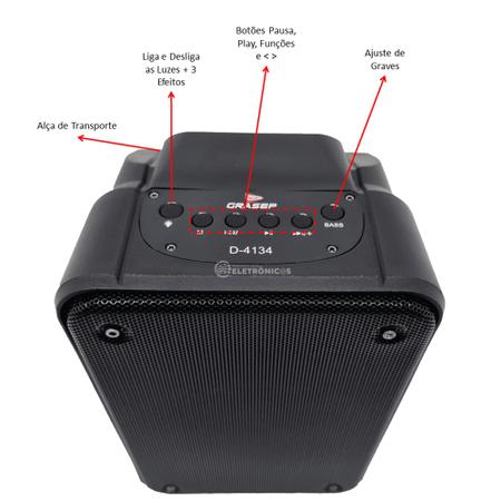 Imagem de Caixa de Som Luminosa Bluetooth Rádio FM Conexão Microfone Ajuste de Graves Pendrive 10W D4134