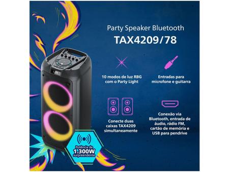 Imagem de Caixa de Som Philips Party Speaker TAX4209/78 - Bluetooth Ativa Portátil 1300W USB