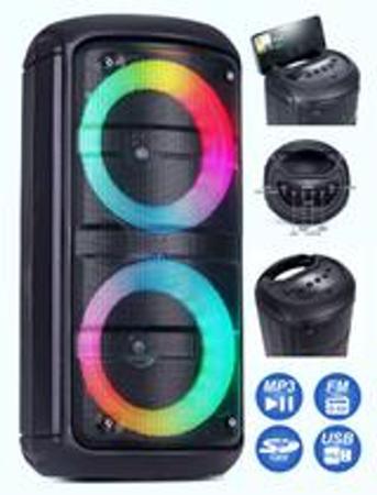 Imagem de Caixa De Som Portátil Bluetooth Entrada Usb Sd Rádio Fm Led Croma Rgb Grasep Party Bateria Longa Dur