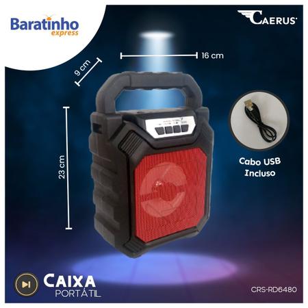 Imagem de Caixa de Som Portátil Bluetooth Potente Rádio FM USB 23cm