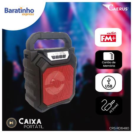 Imagem de Caixa de Som Portátil Bluetooth Potente Rádio FM USB 23cm