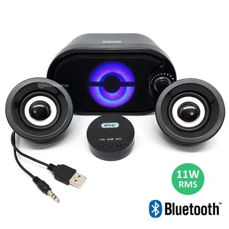 Imagem de Caixa de Som Subwoofer 2.1 Bluetooth e USB Com 11w RMS Iluminação LED  KP6018BH