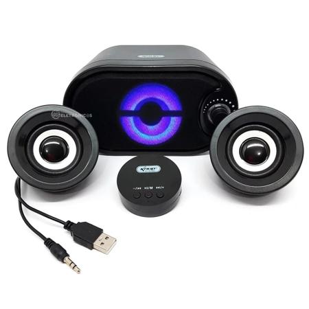 Imagem de Caixa de Som Subwoofer 2.1 Bluetooth e USB Com 11w RMS Iluminação LED  KP6018BH